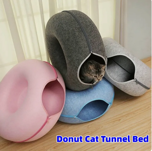 Donut Cat Tunnel Bed Pets House Natural Felt Pet